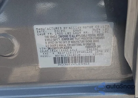 2023 Nissan Versa Sv from USA, damaged, VIN 3N1CN8EV4PL832815